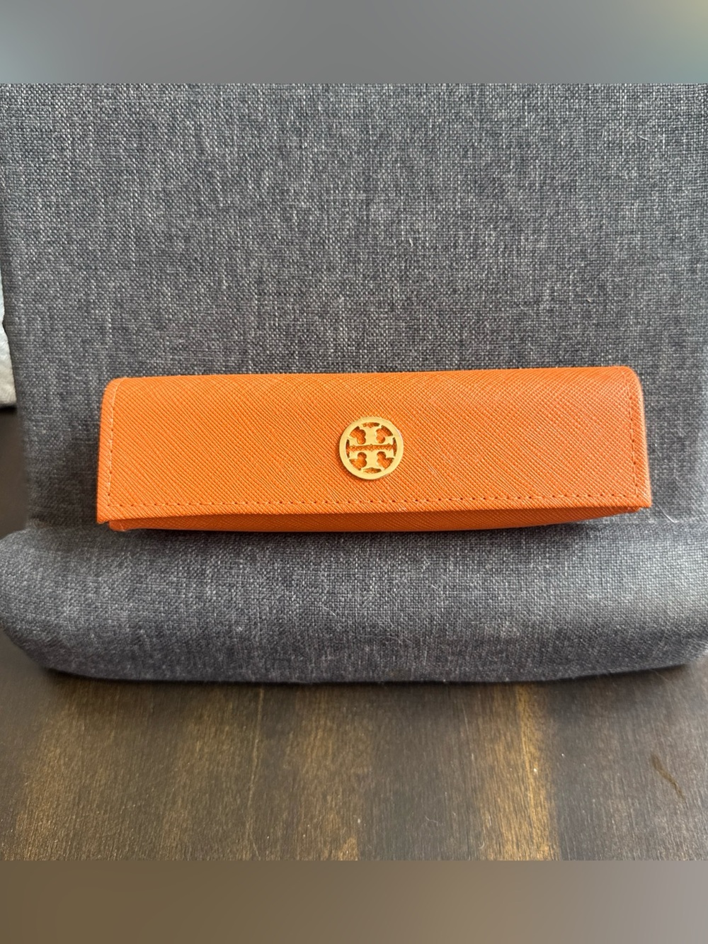 Tory Burch Orange Faux Leather Logo Eyewear Case